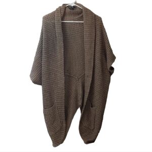 Love Stitch Womens Cardigan Sz OS Wool Blend Brown Neutral Knit Short Sleeve